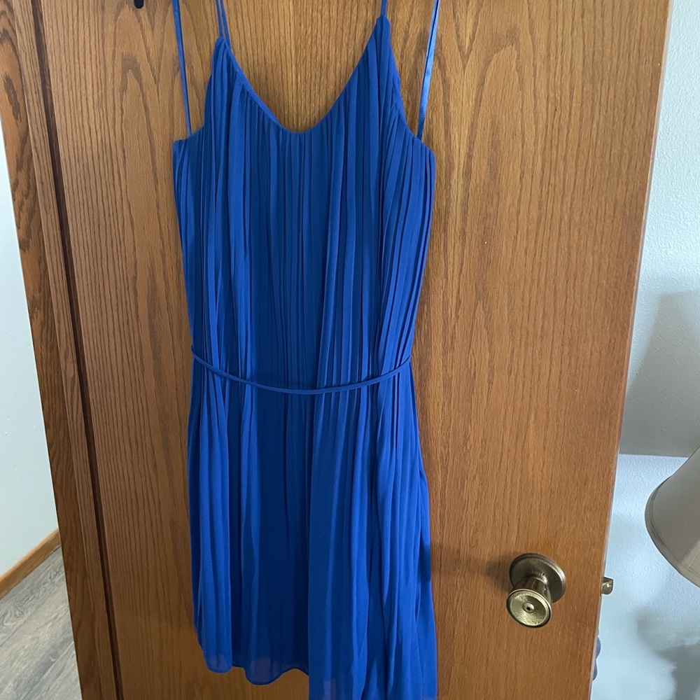 Naked Zebra Blue Pleated Tie Front Mini Sundress
